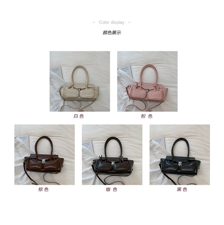 Plain Faux Leather Flap Tote Bag