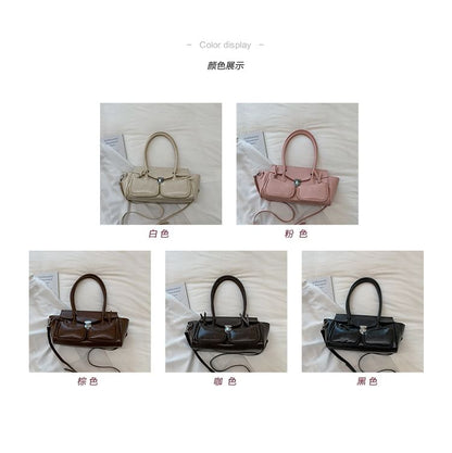 Plain Faux Leather Flap Tote Bag