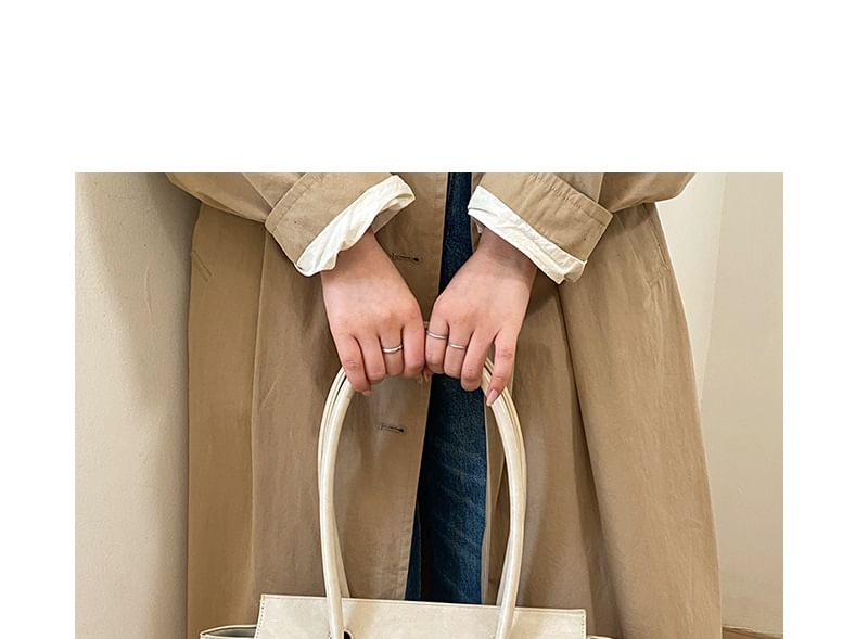 Plain Faux Leather Flap Tote Bag
