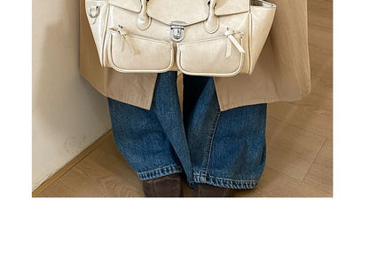 Plain Faux Leather Flap Tote Bag