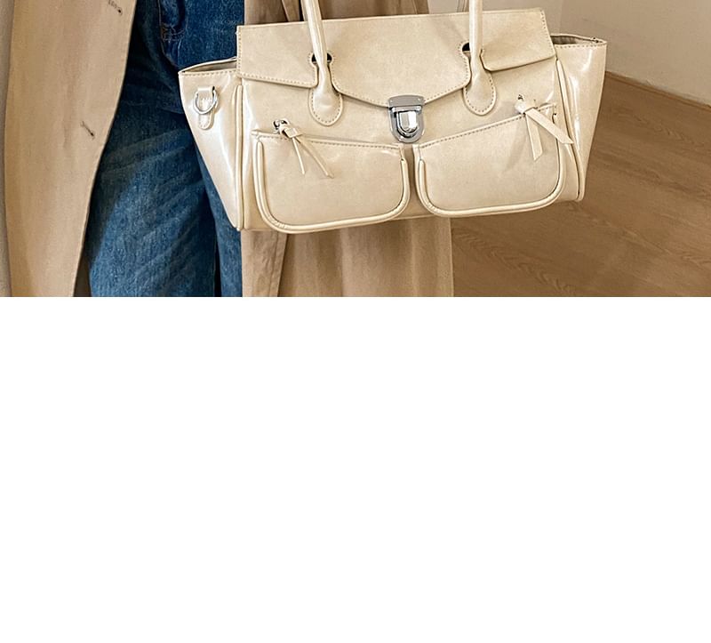 Plain Faux Leather Flap Tote Bag