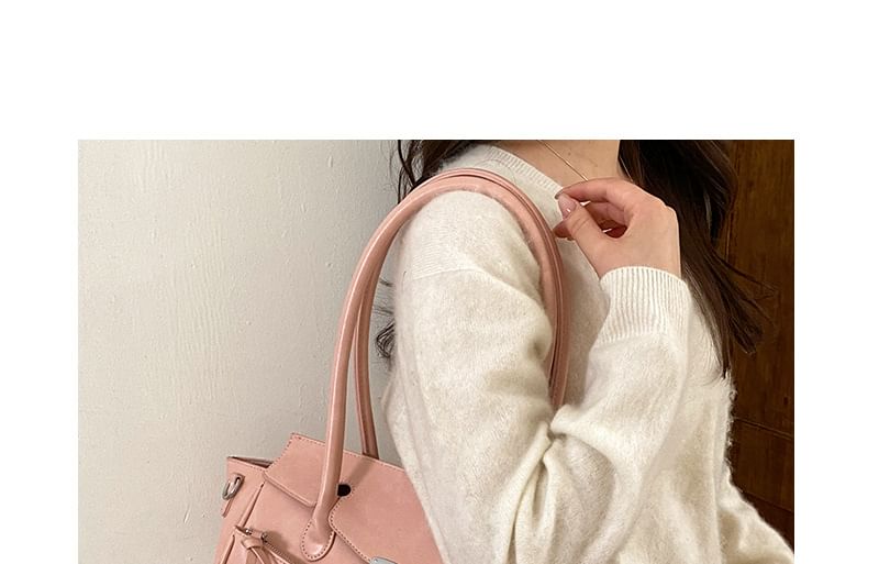 Plain Faux Leather Flap Tote Bag