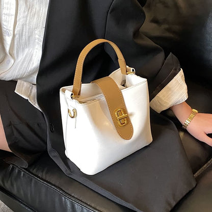 Top Handle Plain Faux Leather Bucket Bag
