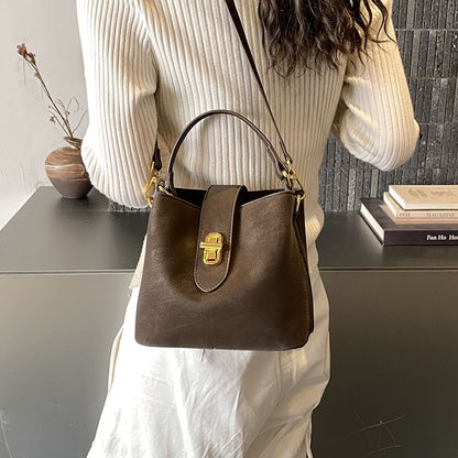 Top Handle Plain Faux Leather Bucket Bag