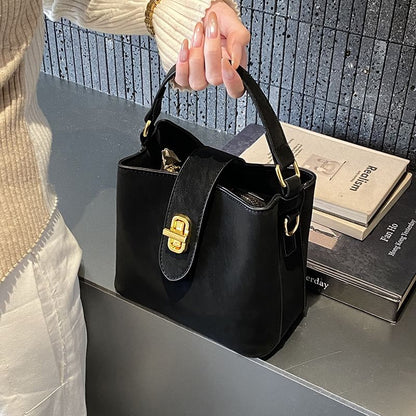 Top Handle Plain Faux Leather Bucket Bag