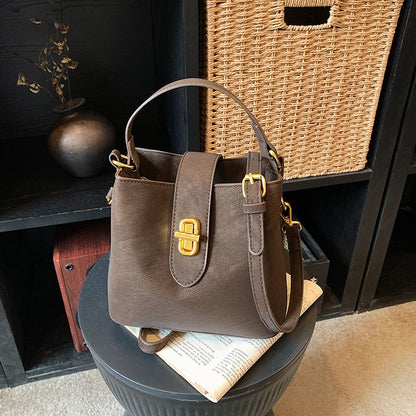Top Handle Plain Faux Leather Bucket Bag