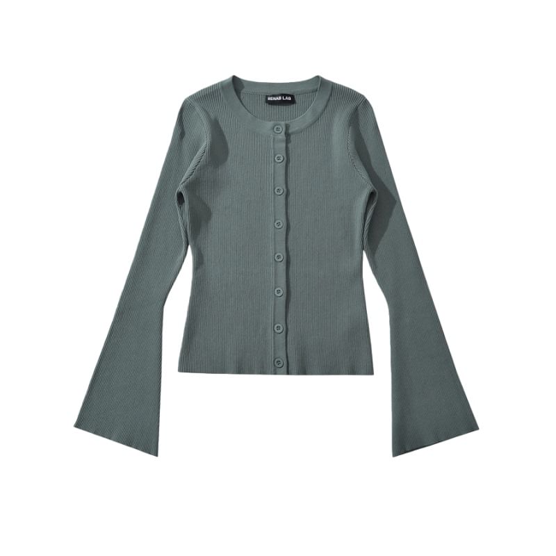 Crew Neck Button-Up Plain Crop Cardigan