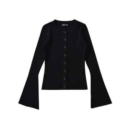 Crew Neck Button-Up Plain Crop Cardigan