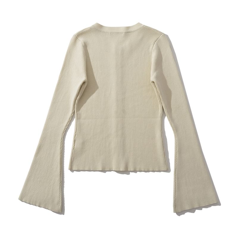 Crew Neck Button-Up Plain Crop Cardigan
