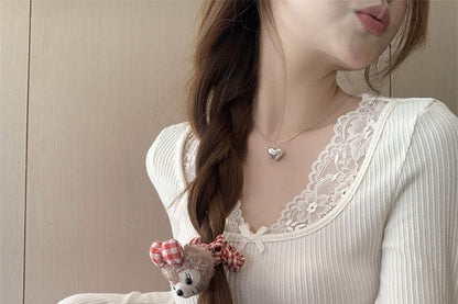 Long Sleeve Lace Trim Top