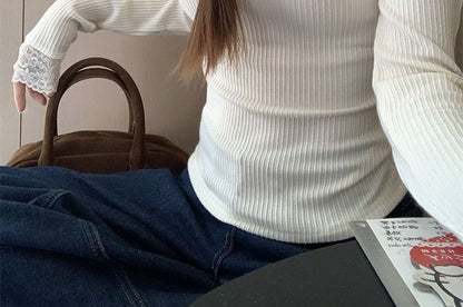 Long Sleeve Lace Trim Top
