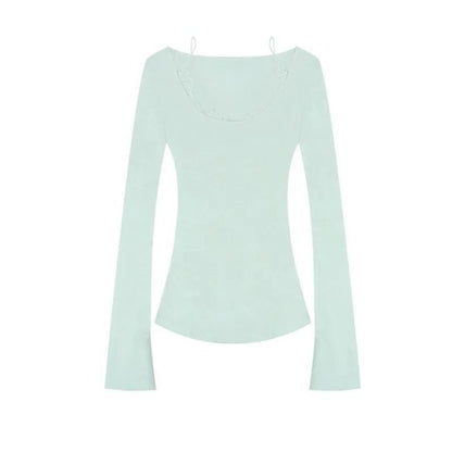 Mock Two Piece Scoop Neck Lace Trim Top