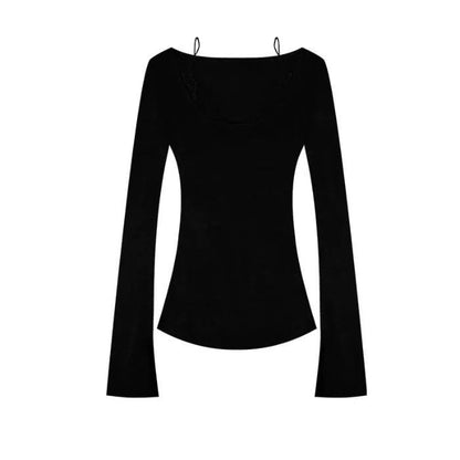 Mock Two Piece Scoop Neck Lace Trim Top
