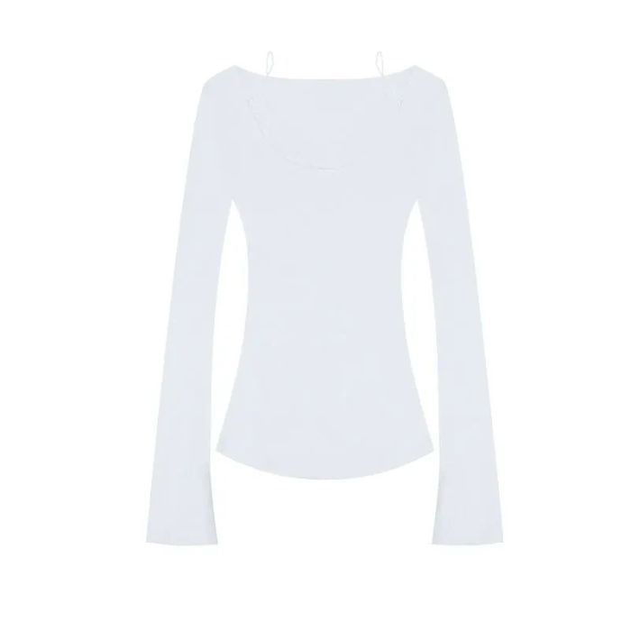 Mock Two Piece Scoop Neck Lace Trim Top