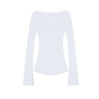 Mock Two Piece Scoop Neck Lace Trim Top