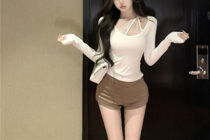 U Neck Plain Long Sleeve T Shirt