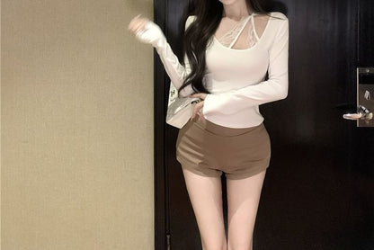 U Neck Plain Long Sleeve T Shirt