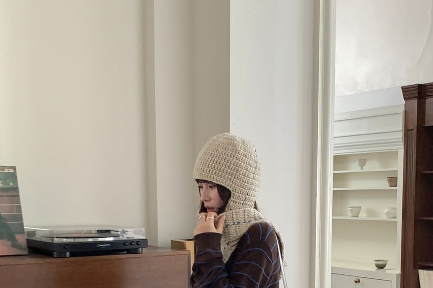 Crewneck Button-Up Striped Cardigan