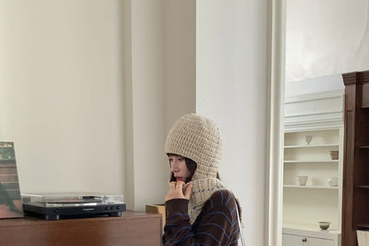Crewneck Button-Up Striped Cardigan