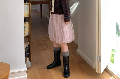 Crewneck Button-Up Striped Cardigan