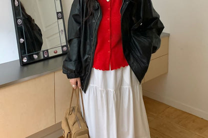 Button-Up Plain Cardigan
