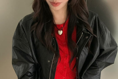 Button-Up Plain Cardigan