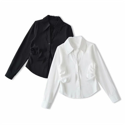Long Sleeve V-Neck Lace Trim Blouse