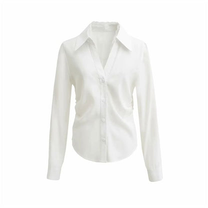 Long Sleeve V-Neck Lace Trim Blouse