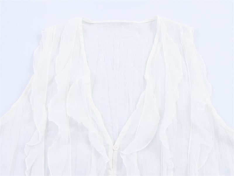 Ruffled V-Neck Sleeveless Flowy Blouse in Solid Hue