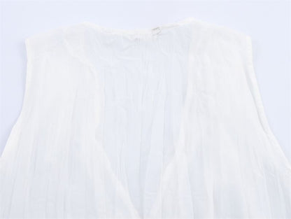 Ruffled V-Neck Sleeveless Flowy Blouse in Solid Hue