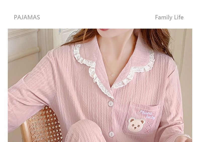 Lace Trim Button Up Pajama Set Top and Pants