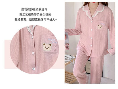 Lace Trim Button Up Pajama Set Top and Pants