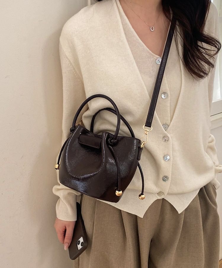 Set: Faux Leather Crossbody Bag + Pouch