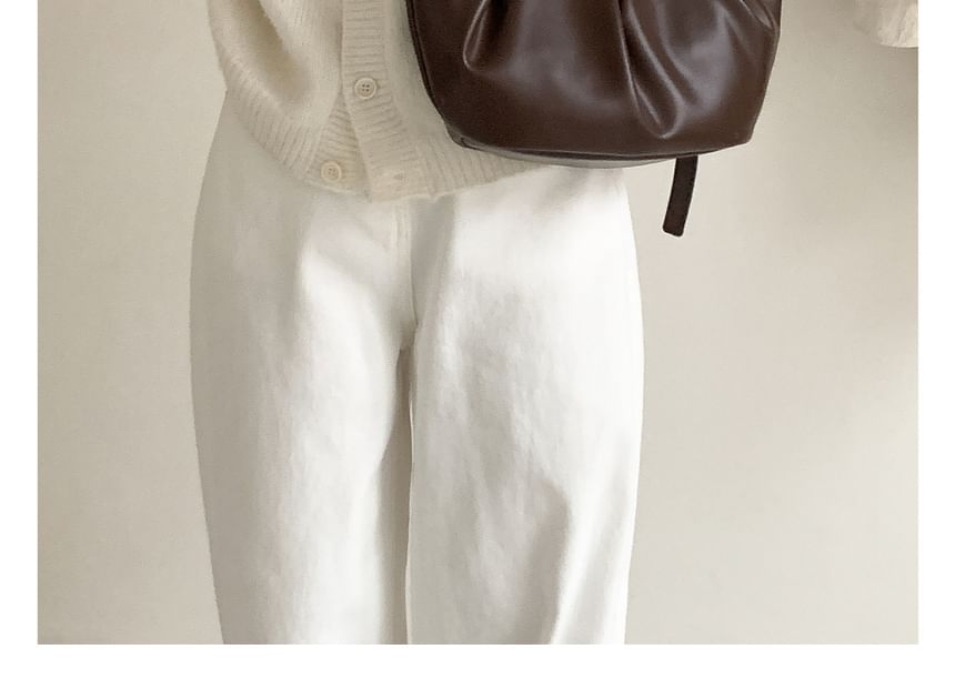 Ruched Faux Leather Shoulder Bag