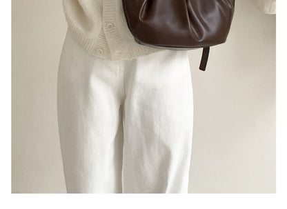Ruched Faux Leather Shoulder Bag