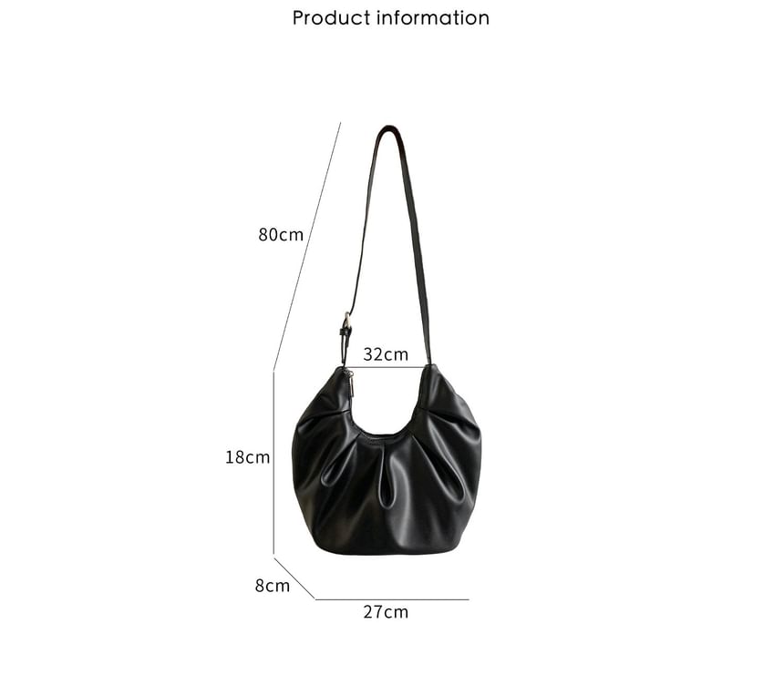 Ruched Faux Leather Shoulder Bag
