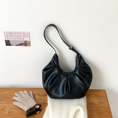 Ruched Faux Leather Shoulder Bag