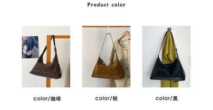 Buckled Panel Faux Suede Shoulder Bag