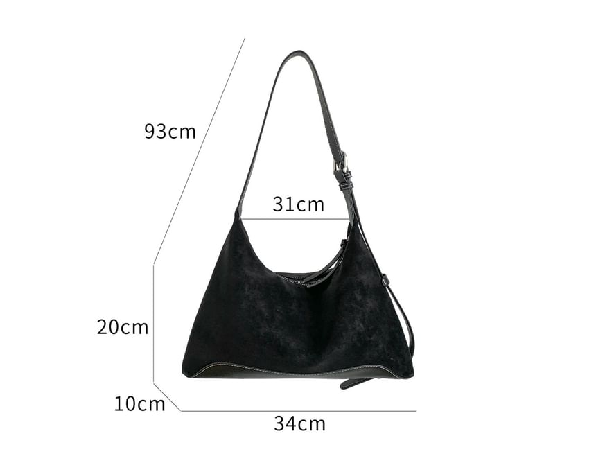 Buckled Panel Faux Suede Shoulder Bag