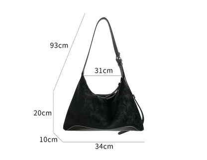 Buckled Panel Faux Suede Shoulder Bag