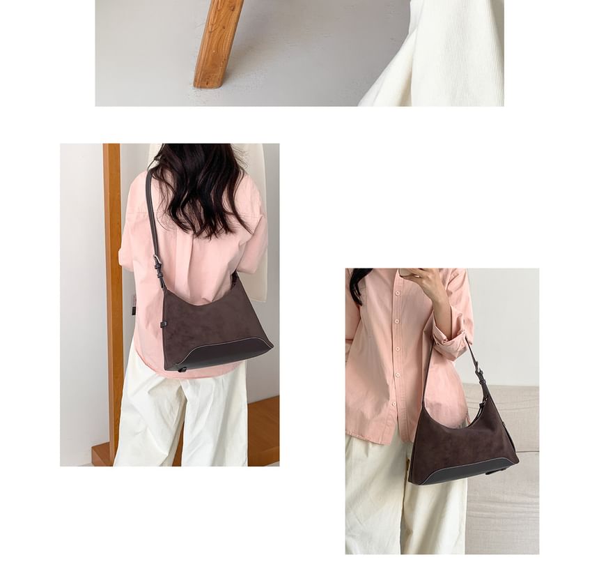 Buckled Panel Faux Suede Shoulder Bag