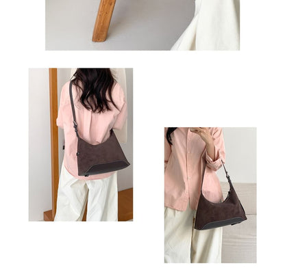 Buckled Panel Faux Suede Shoulder Bag