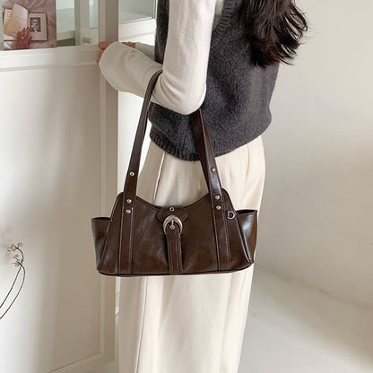 Buckled Studded Shoulder Bag