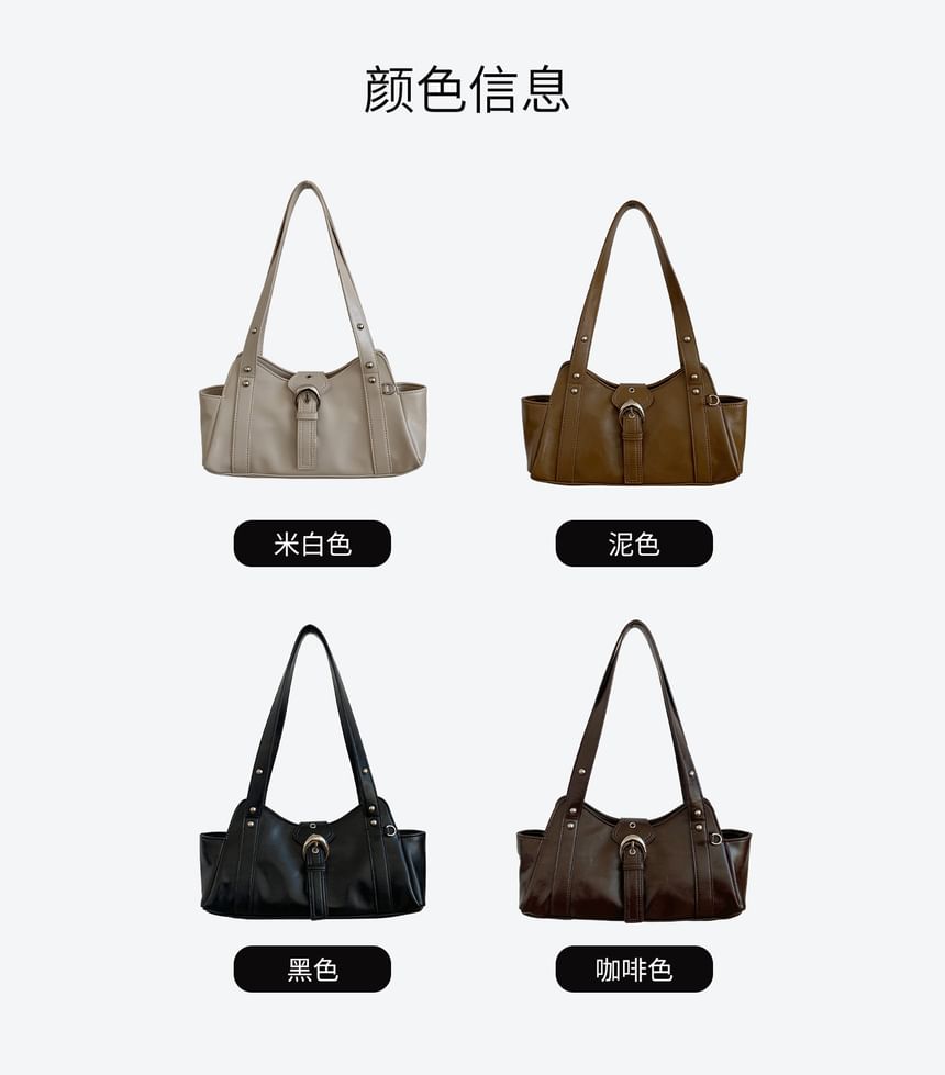 Buckled Studded Shoulder Bag