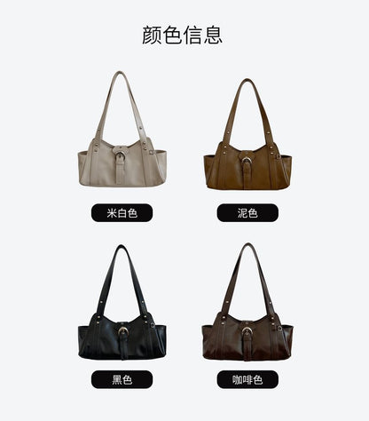 Buckled Studded Shoulder Bag