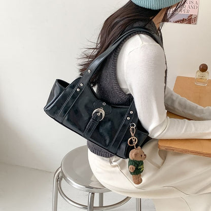 Buckled Studded Shoulder Bag