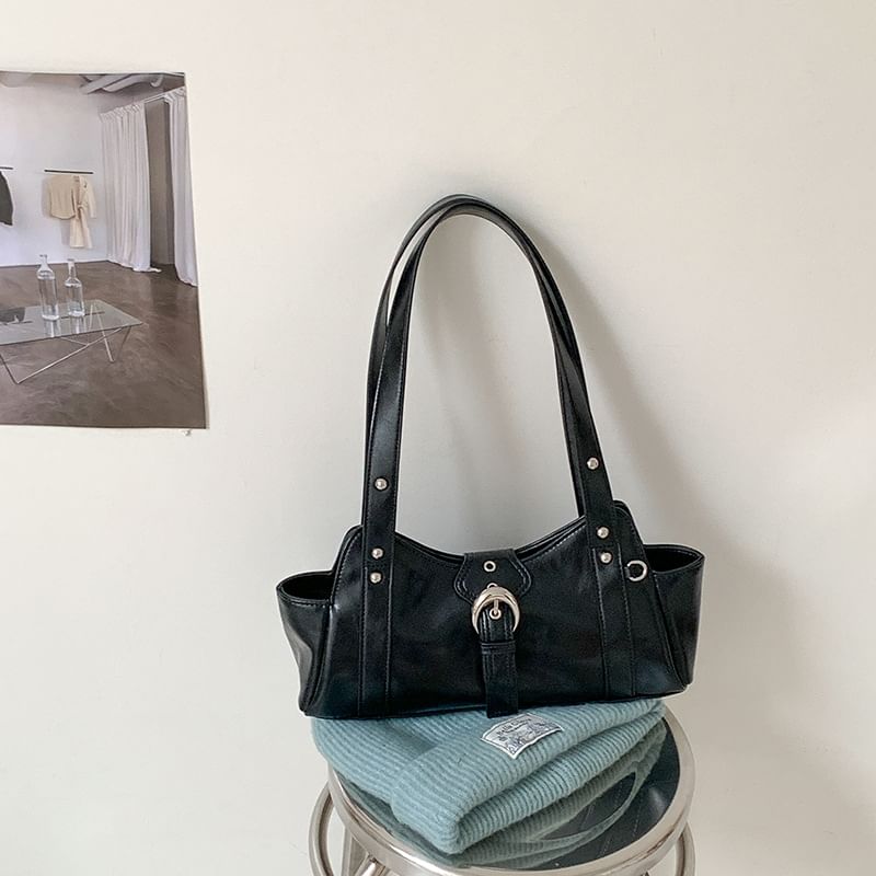 Buckled Studded Shoulder Bag