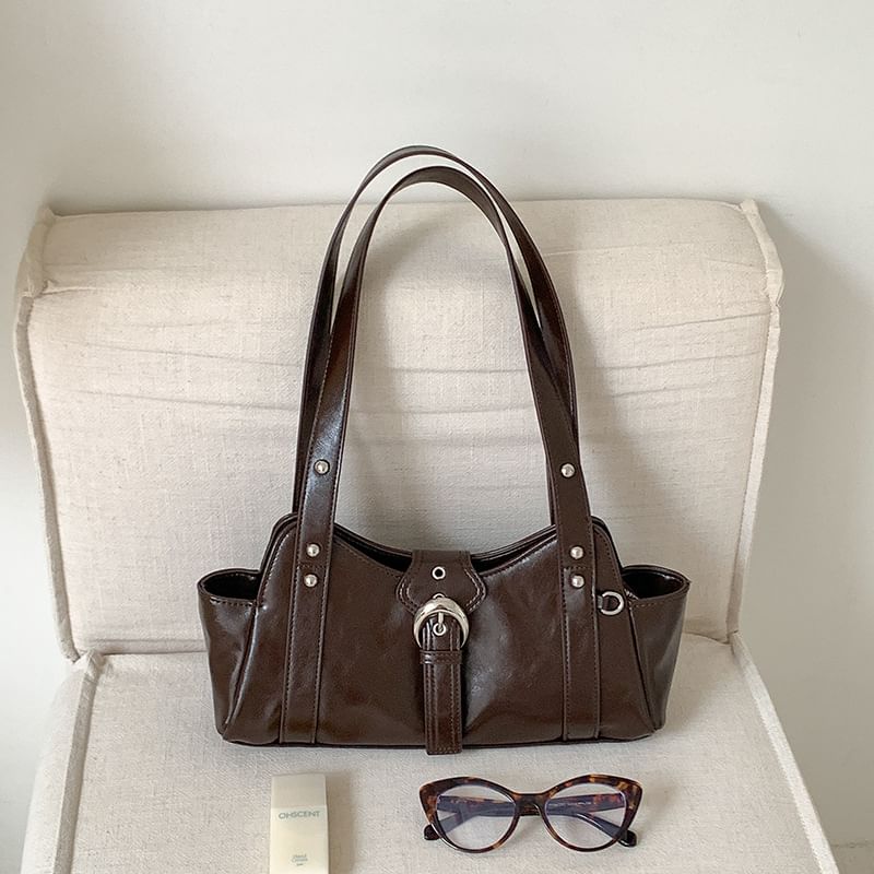 Buckled Studded Shoulder Bag