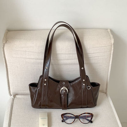 Buckled Studded Shoulder Bag