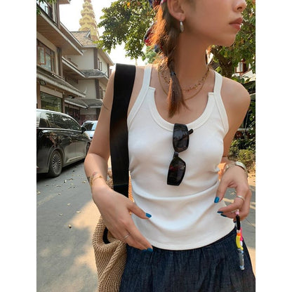 Scoop Neck Fitted Tank Top - Solid Everyday Wear